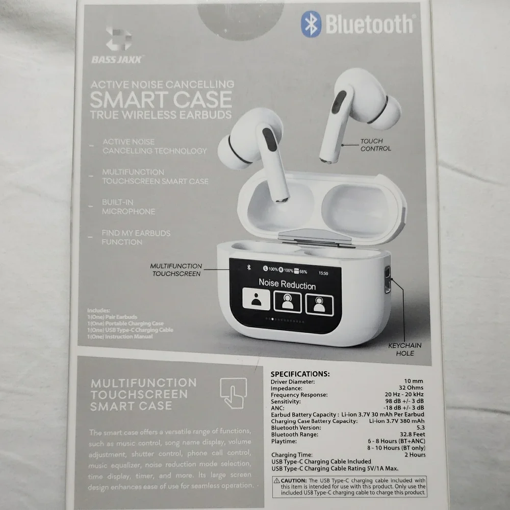 Bass White True Wireless Earbuds with Smart Case